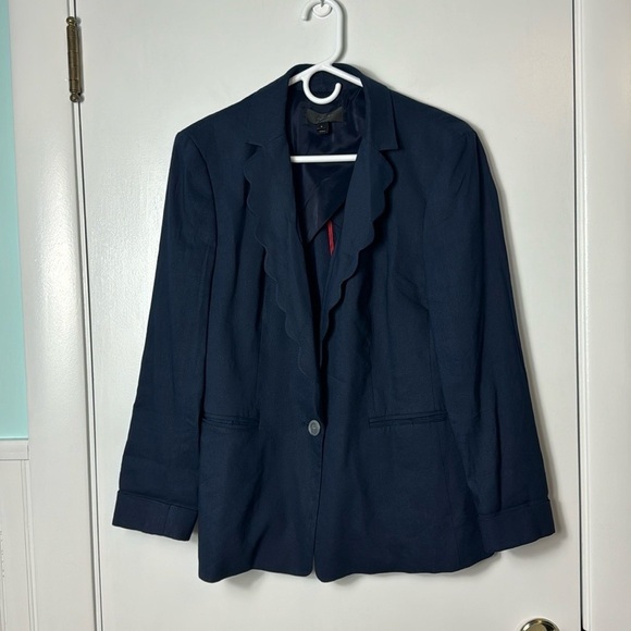 J. Crew Linen Blend Navy Blue Scalloped Lightweight Blazer 6 Academia - Picture 2 of 14